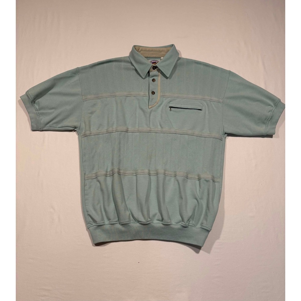 Vintage LD-Sport International Polo Shirt Mens Large Green Zip Pocket Banded Hem